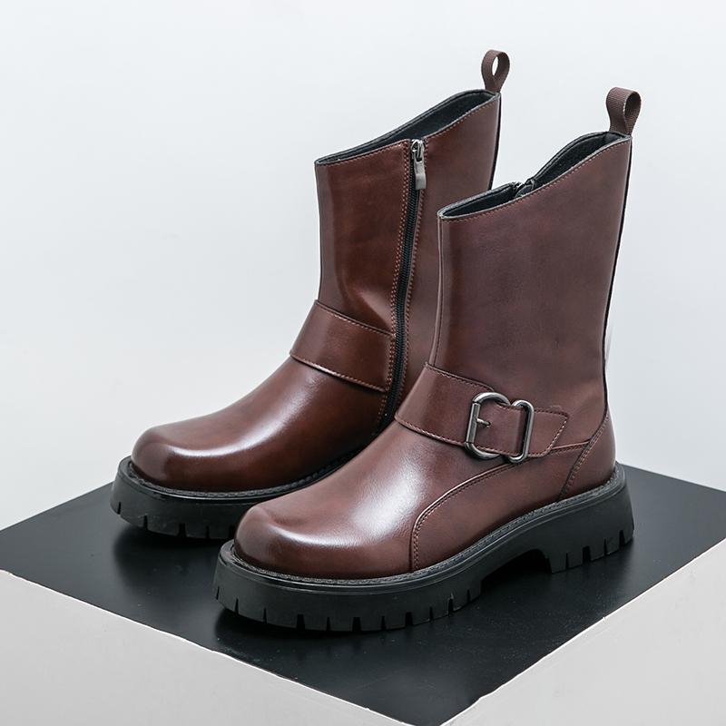 Fashion Luxury Men's Mid-calf Ankle Boots Genuine Leather Designer Business Shoes Toe Dress Wedding Office Boots Men Footwear