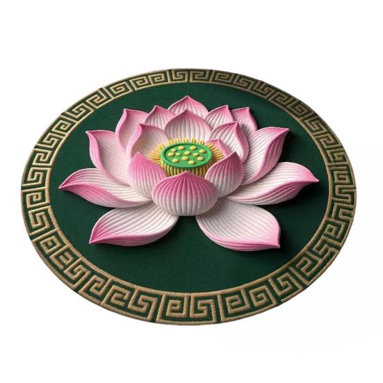Yousheng Lotus Flower Floor Mat Round Living Room Rug Lotus Pattern Carpet with Non-Slip Backing for Home Office Bedroom Kitchen