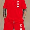 2Pcs Plus Size Men's Comfort-Fit Graphic 'K' T-Shirt & Shorts Combo - Casual Style for Outdoor Sports & Summer Activities