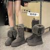 Gray Thick-soled Snow Boots Women's 2025 New Winter Lace-up Two Wear Long Boots, Piled and Thickened Northeast Thermal Cotton Shoes
