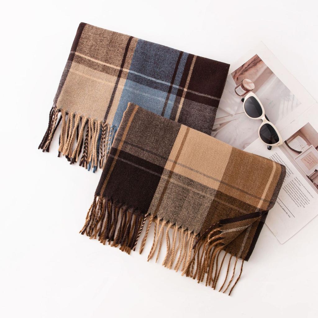 Autumn and Winter Imitation Cashmere Retro Literary Plaid Scarf for Men and Women with The Same Temperament Light Luxury Scarf and Shawl Dual Use