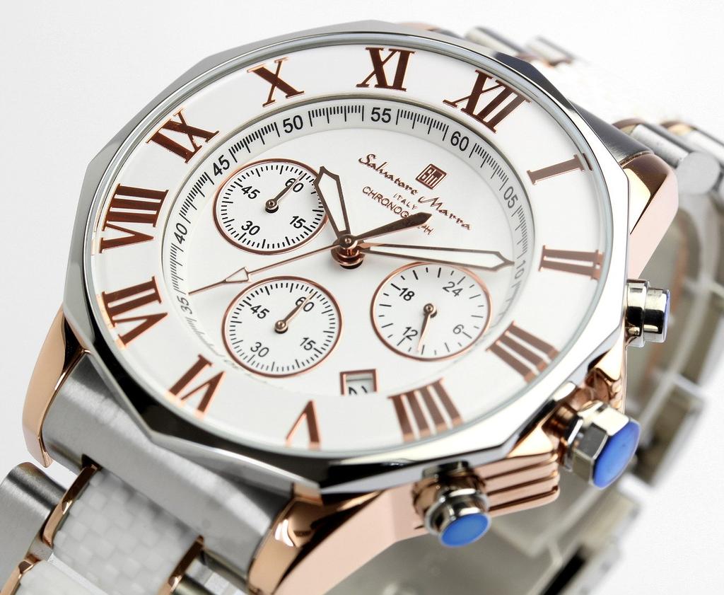 Watch Chronograph Water Resistant To 10 ATM Business Formal Italian Brand Limited Model SM15104 X Pink [Salvatore Mara] Men's (White Gold) [Item]