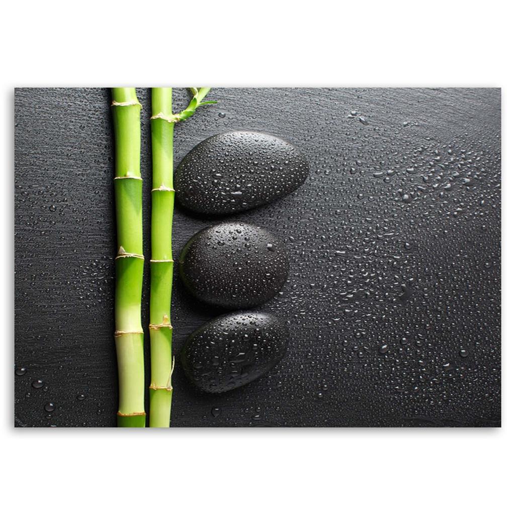 Canvas Print, Bamboo and Zen Stones On Black Background