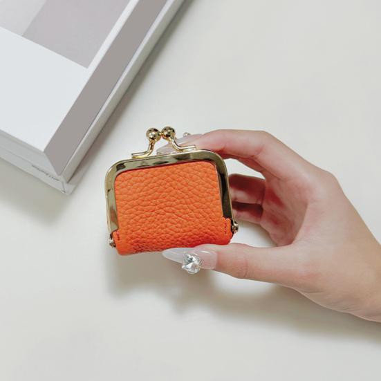 Ladies Mini Coin Purse Genuine Leather Wallet Solid Color Kiss Lock Change Pouch Small Storage Bag for Jewelry Keys