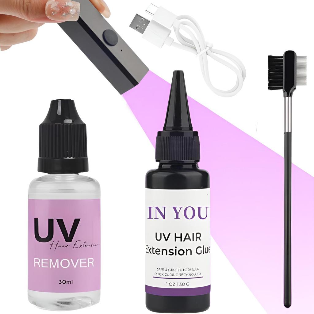 UV Hair Extension Kit: UV Lamp + 30g Glue & Remover | Salon-Quality Invisible Bonds | Quick Home & Salon Set