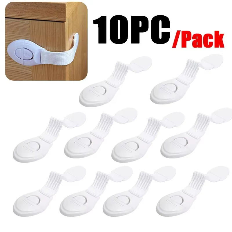 5-10pcs White Safety Locks No-Drill Drawer and Door Latches Child Baby Safety Lock Cupboard Drawer Cabinet Door Fridge Security Protector Locks