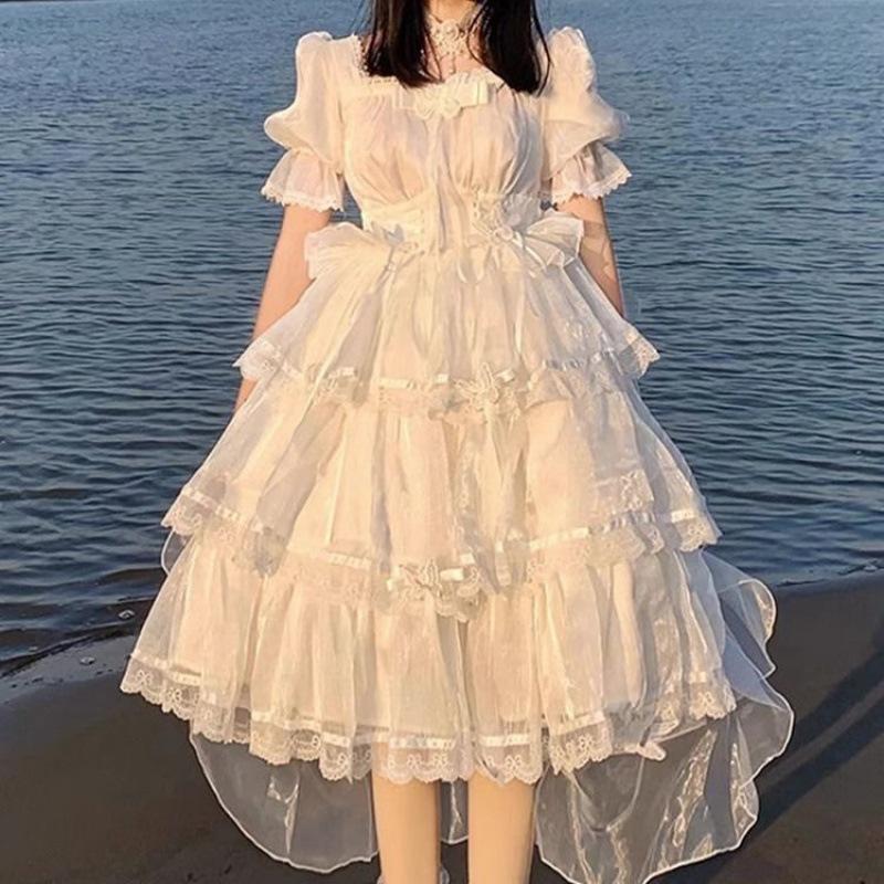 Blue Adult Dress Big Flower Wedding Lolita Dress Op Lolita Gorgeous Fleeing Fluffy Tail Princess Dress