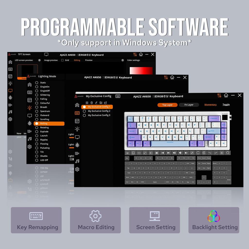 MechLands AJAZZ AK650 Gasket Mechanical Keyboard with TFT Screen and Wireless Gaming 5000mAh with Plate and and Certified by Technical Standards New!