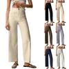 Women's Solid Color Casual Wide Leg Straight Nine-point Pants With Pockets