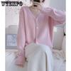 Autumn and Winter Gentle Style Loose Women's V-neck Knitted Cardigan Sweater Top for Women