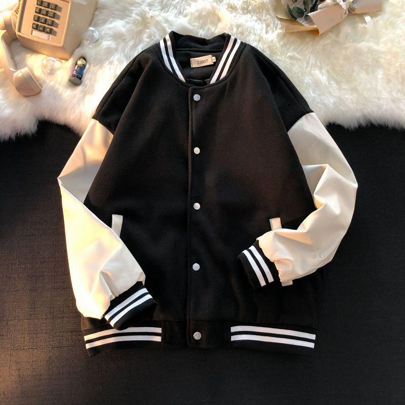Vintage Baseball Jacket Women Korean Fashion College Black Varsity Jackets Female Bomber Coat Oversize Streetwear Y2k