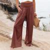 Women's 9-pant Casual Loose High Waist Cotton Linen Wide Leg Long Pants With Pockets
