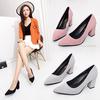 Work Women's Shoes Autumn Facelift Leather Thick Heel Solid Color Shallow Mouth PU Sleeve Toe Pointed High Heels Women's Shoes