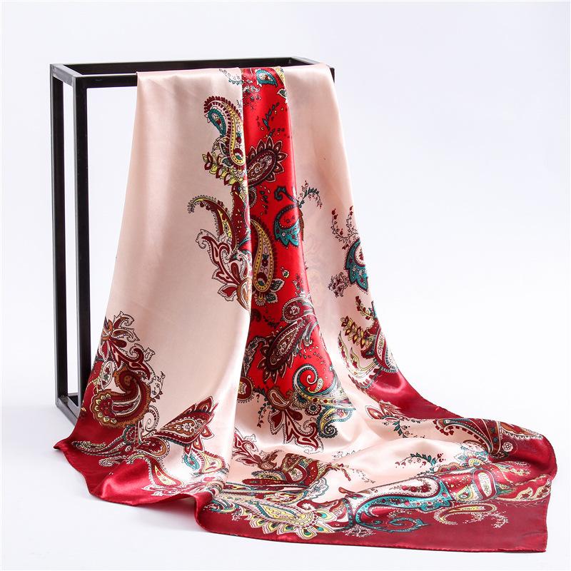 90cm Square Shawls Women Hijab Scarf For Hair Fashion Print Kerchief Neck Scarves Female Silk Satin Bag Scarfs For Ladies Banada