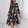 Temperament and Elegance Outer Wear Fashion Women's Long Sleeve Vintage Floral Dress Fall