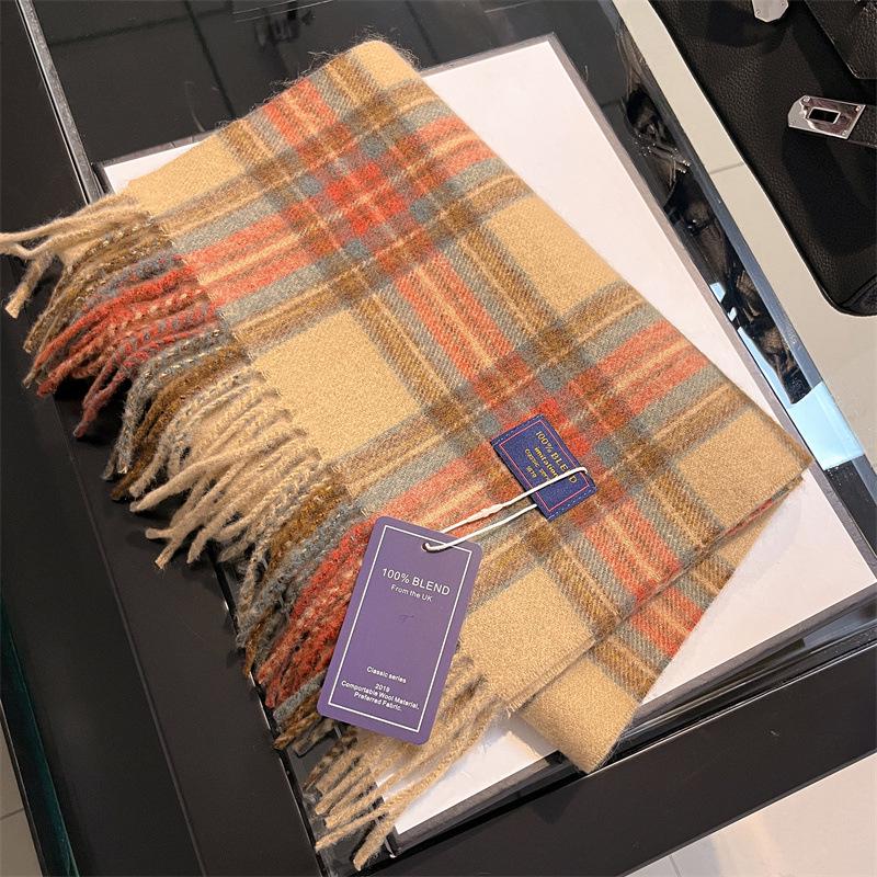 2024 Британский красный клетчатый шарф из искусственного кашемира: Теплый зимний подарочный платок на шею