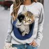 Autumn/Winter Cotton Women's T-shirts Cute Cat Print Casual Long Sleeves Tees Pullover Fashion Loose Daily Women Clothing Tops
