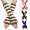 Knitted Arm Warm Gloves Goth Arm Warmers Half Finger Long Wrist Gloves False Sleeves Stripe Elbow Mittens Autumn Winter