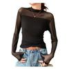 Weuiean High Neck Pullover Long Sheer Tulle Size Women's See-Through Top, Sleeve, Stretch, SCWS-55 (Black, M)