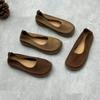 Handmade Leather Single Shoes Flat Round Toe Cowhide Shoes
