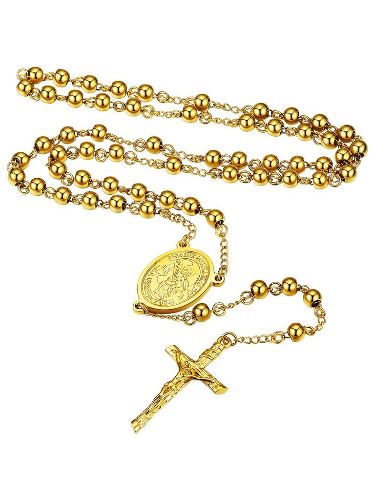 Rosary Cross Virgin Archangel Christian Long Stainless Hypoallergenic To Metals [FaithHeart] Necklace, Women's, Men's, Necklace, Mary, Michael,