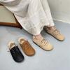 Round Toe Women's Shoes Retro Genuine Leather Plush Warm Casual Slip-on Shoes