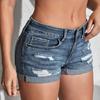 Ripped Denim Shorts for Women Mid Waist Rolled Cuff Stretchy Jeans Shorts Summer Distressed Short Pants with Pockets