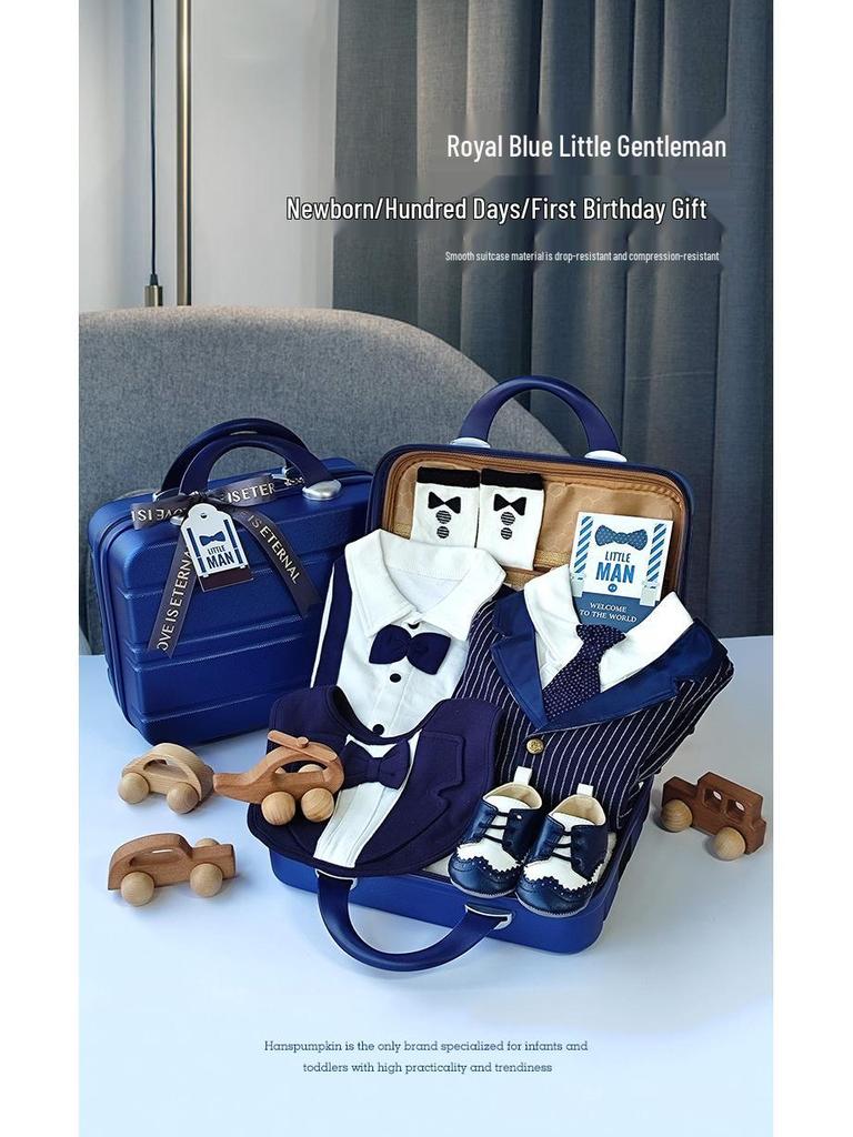 Royal Blue Baby Boy Gentleman Suit Gift Set for Autumn/Winter - Perfect for First Birthday, Full Moon, or Hundred Days Celebration