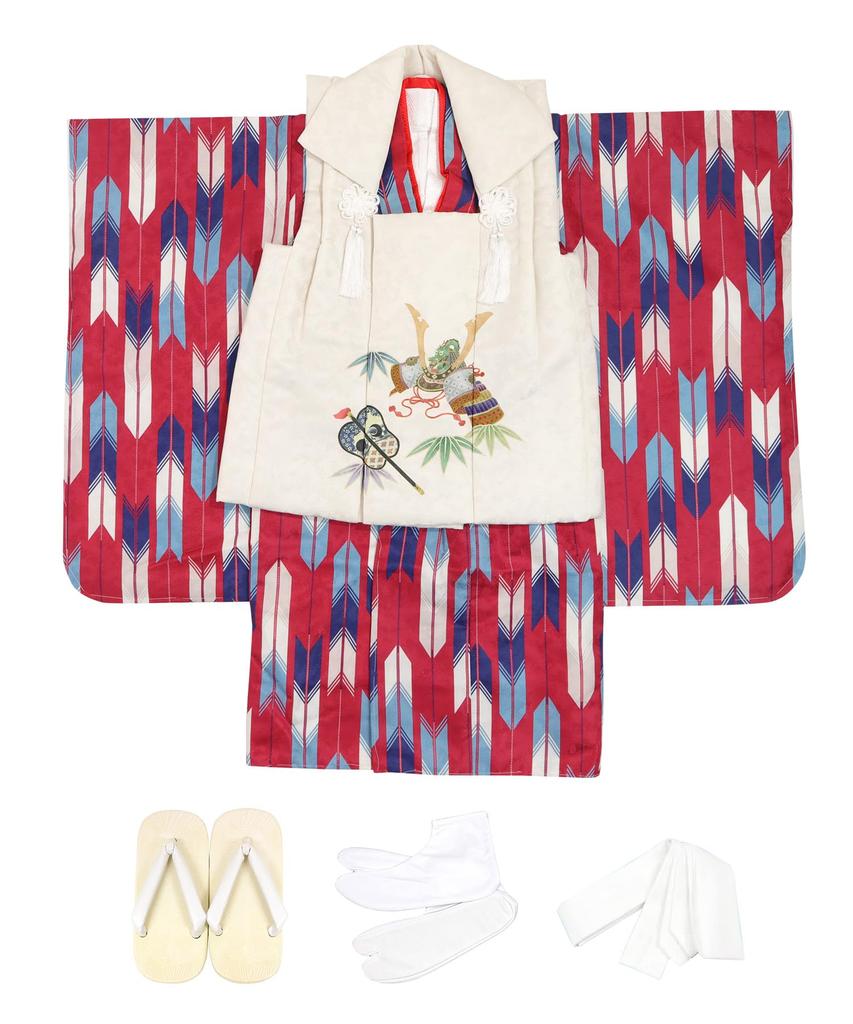 Shichigosan Kimono Set for Boys Years Includes Hifu Cloth Scarlet Arrow and [KYOETSU] (3 Old), (10. Helmet, 90-100cm)