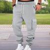 Men Cargo Pants Mid-rise Adjustable Waist Drawstring Casual Trousers with Reinforced Pockets Versatile Casual Wear