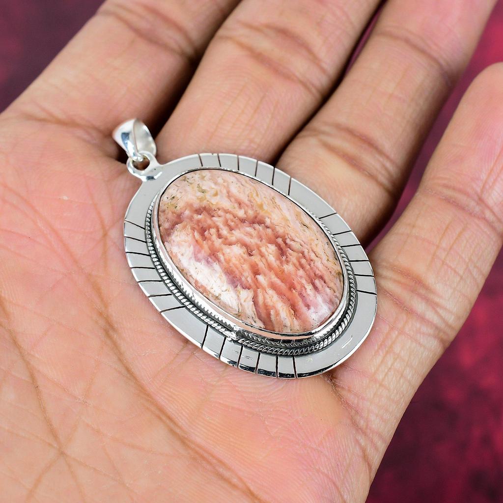 Rhodochrosite Jewelry, 925 Solid Sterling Silver Pendant, Handmade Gemstone Jewelry Pendant, For Memorial Day