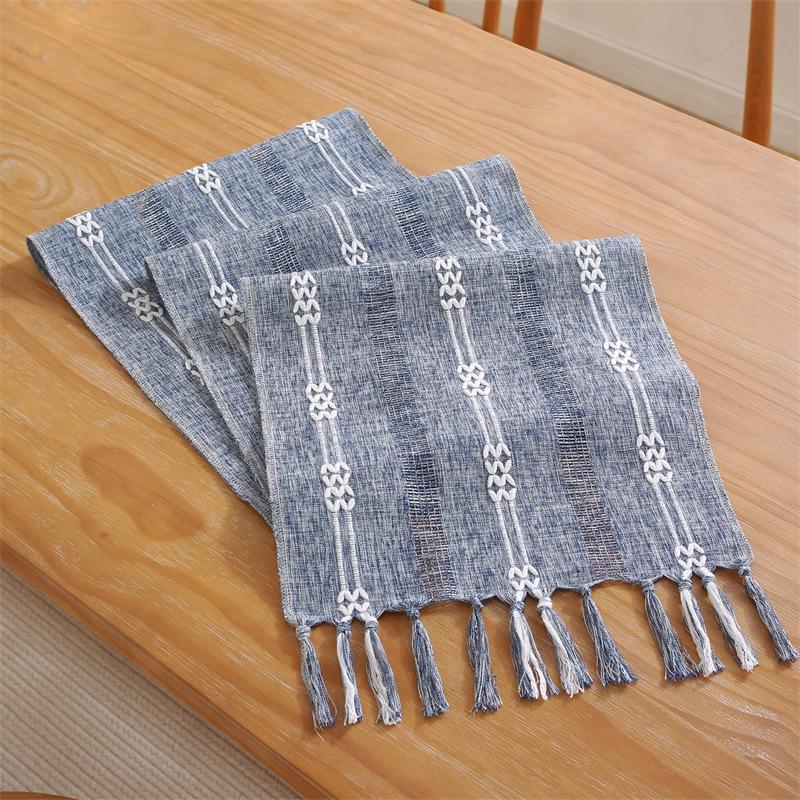 Hand Woven Solid Color Lace Table Runner with Fringe for Farmhouse Christmas Dining Table Decor