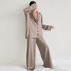New Satin Silk Pajamas Low-cut Sexy Pajamas for Women Single-breasted Long-sleeved Wide-leg Pants Trousers Suit