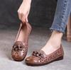 Genuine Leather Hollow Out Breathable Women's Shoes Comfortable Versatile Soft Sole Shallow Flower Flat Sandals
