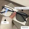 Photochromic Anti Radiation Blue Light Eyeglasses Square Metal Frame Computer Glasses For Women Men Replaceable Lens