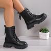 Fashion 2024 Black New Women Ankle Boots Autumn Winter Platform Lace Up Ladies Punk Boots Thick Sole Zipper Combat Booties Female