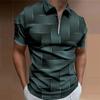 Men's Shirt Polo Casual Zip Short Sleeve Fashion Casual Zipper Summer Spring Regular Fit 3D Blue Border Grid Print Shirt
