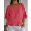 Summer Short Sleeve Round Neck Cotton Linen Blouse Casual Solid Color Loose Fit Shirt for Women