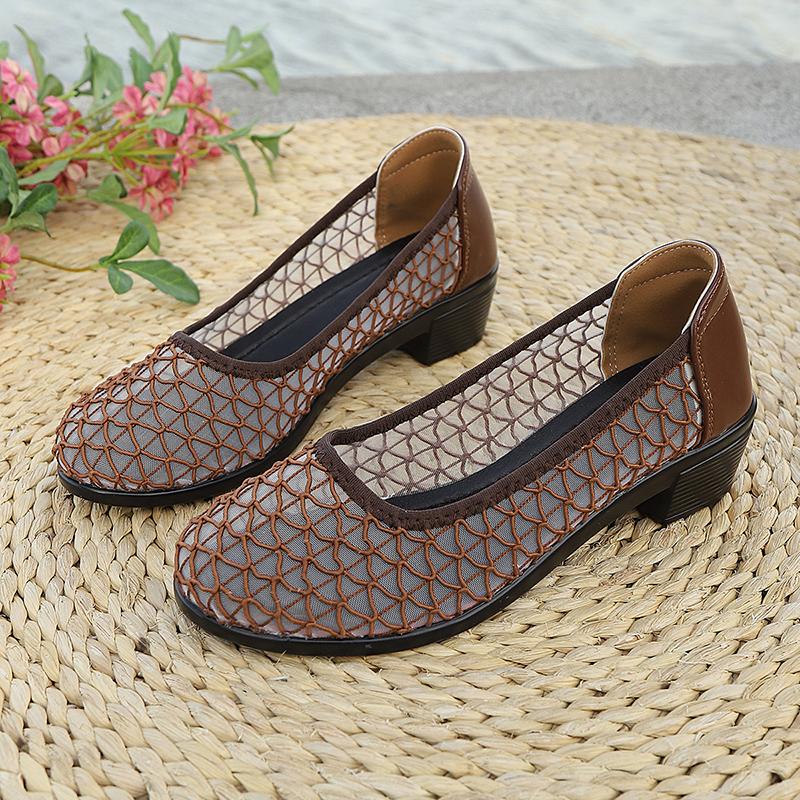 Lightweight Women's Slip On Casual Shoes Summer Mesh Breathable Office Work Shoes Woman Comfort Thick Heeled Loafers Plus Size