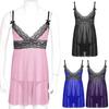 Men's Lace Trim Sissy Lingerie Sets Sling Straps Cross Dress with G-Strings Chemise Nightwear Sleepwear