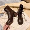 Locomotive Martin Boots 2025 Autumn and Winter New British Style Lace-up Thick Heel Versatile High Heel Short Boots Large Size Women's Boots