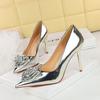 Women's High Heels, Slim Heels, Shallow Mouth, Pointed Metal, Rose Petals, Single Shoe High Heels