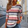 Women Autumn Tops Gradient Lines Print Causal Long Sleeve T-shirt Top Blouse