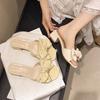 Summer Wear Fashion Bow One-word Drag Versatile Medium Heel Women Cool Slippers Thick Heel Slippers Women