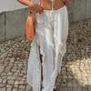 Y2K Irregular Split White Midi Skirt Women Low Waist Lace Up Fairycore Sweet Boho Long Skirt Sexy Summer Holiday Beach