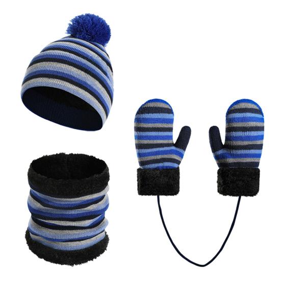 Набор из 3 предметов: детская шапка, шарф, перчатки, полосатый принт, веревка против потери, теплая, дышащая, комбинированный набор шапка-шарф-перчатки, зимняя экипировка