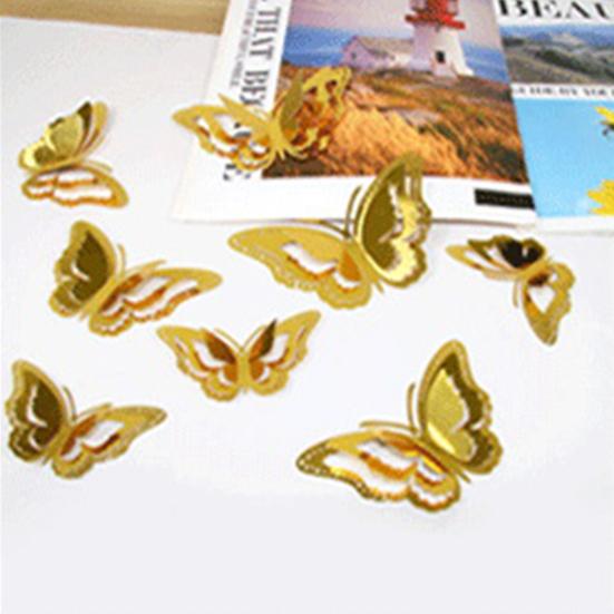 1 Set Wall Sticker with Glue Hollow Out Design Paper Art 3D Butterfly Refrigerator Sticker Home Decoration Household Supplies