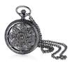 JEWELRYWE Pocket Watch Sasanqua Numbers Analog Waterproof Skeleton Case Antique Pocket Watch Pendant Necklace Clock Black Everyday Use Cosplay