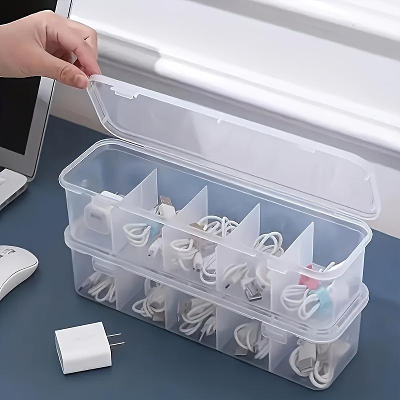 5 Grids Large Clear Plastic Cable Organizer Box Compartment Storage Case Wires Batteries Office School Home Desk Accessories