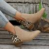 Fashion Leopard Winter Sexy Women Ankle Boots Autumn PU Female Short Zip Chelsea Boots Retro Round Toe Square Heel Size 36-43
